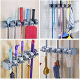 Wall-Mounted Broom & Toiletries Organizer – Space-Saving, Multi-Purpose Storage Rack with Hooks